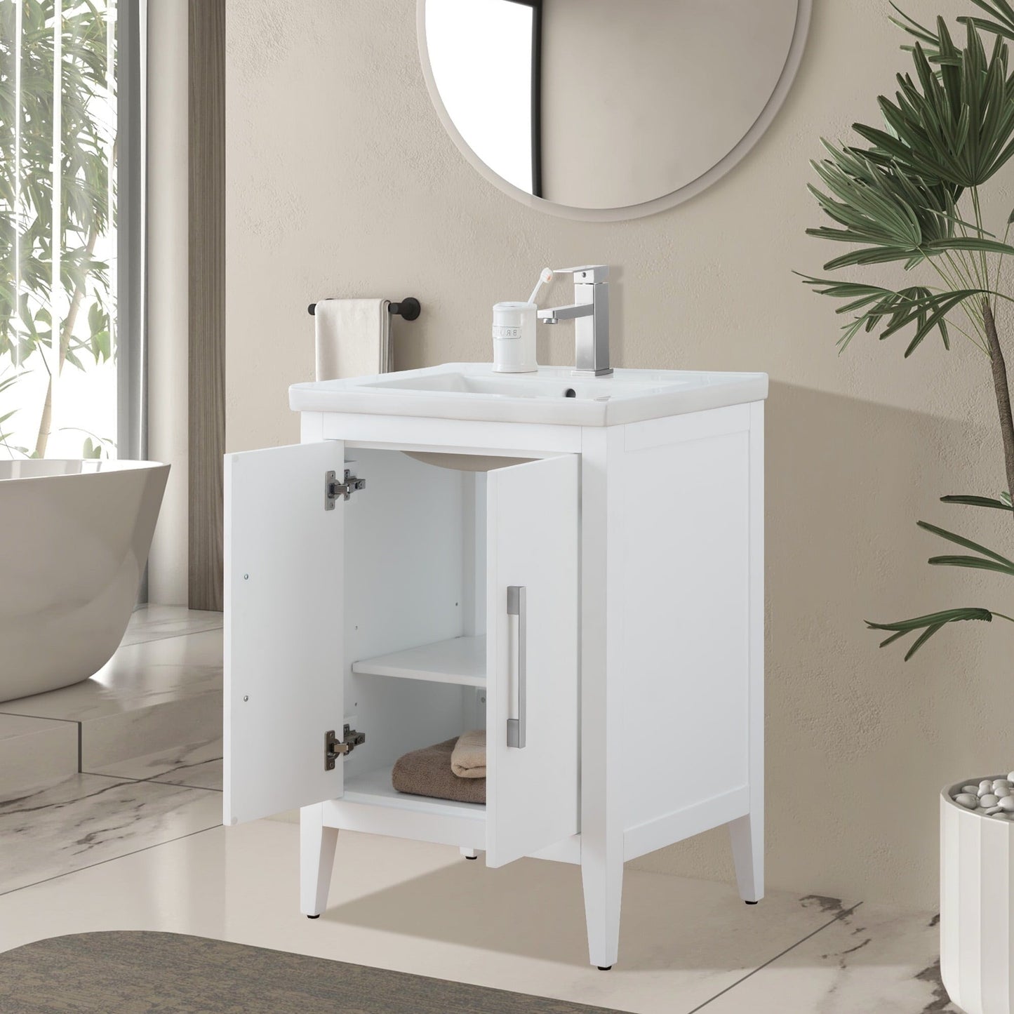 Meuble-lavabo de salle de bain Vanity Art avec lavabo simple, plateau en céramique, disponible en 20, 24 ou 30 pouces.