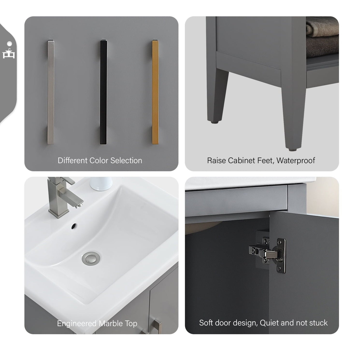 Meuble-lavabo de salle de bain Vanity Art avec lavabo simple, plateau en céramique, disponible en 20, 24 ou 30 pouces.