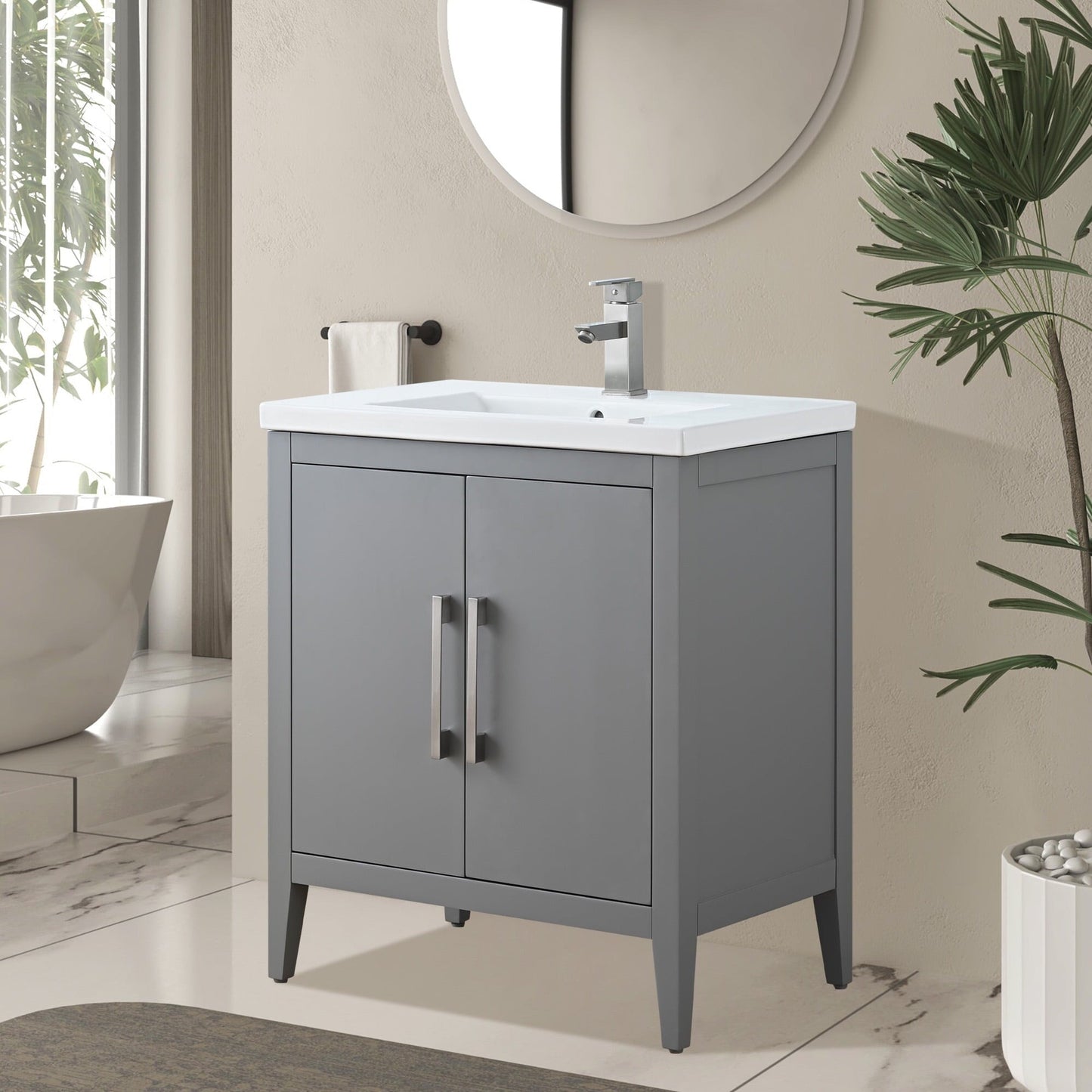 Meuble-lavabo de salle de bain Vanity Art avec lavabo simple, plateau en céramique, disponible en 20, 24 ou 30 pouces.