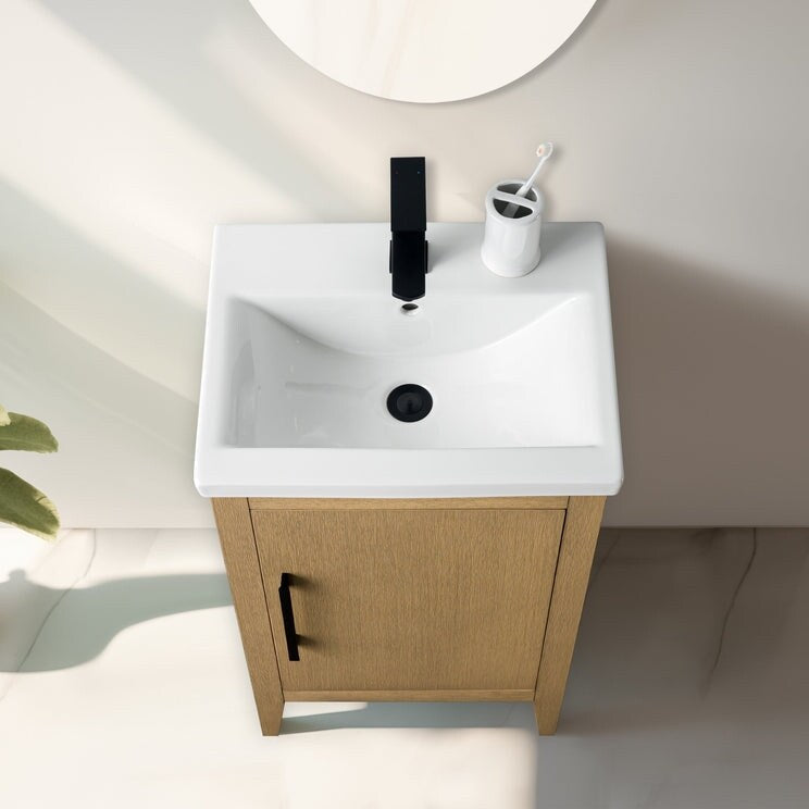 Meuble-lavabo de salle de bain Vanity Art avec lavabo simple, plateau en céramique, disponible en 20, 24 ou 30 pouces.
