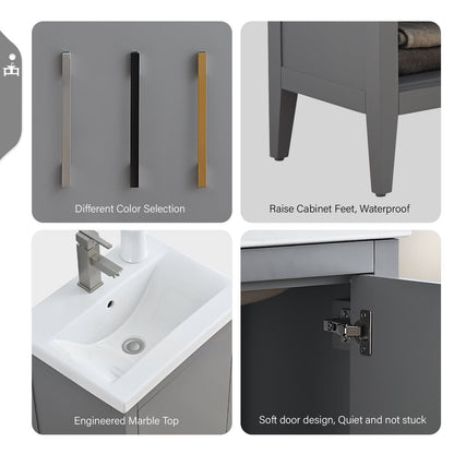 Meuble-lavabo de salle de bain Vanity Art avec lavabo simple, plateau en céramique, disponible en 20, 24 ou 30 pouces.