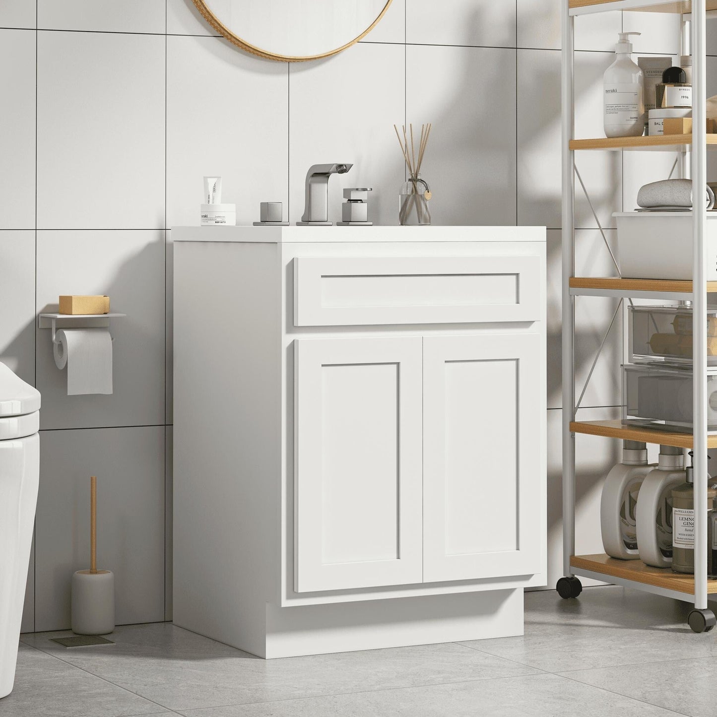 Meuble-lavabo de salle de bain Vanity Art en bois massif, 60 cm (24 pouces), avec lavabo simple.