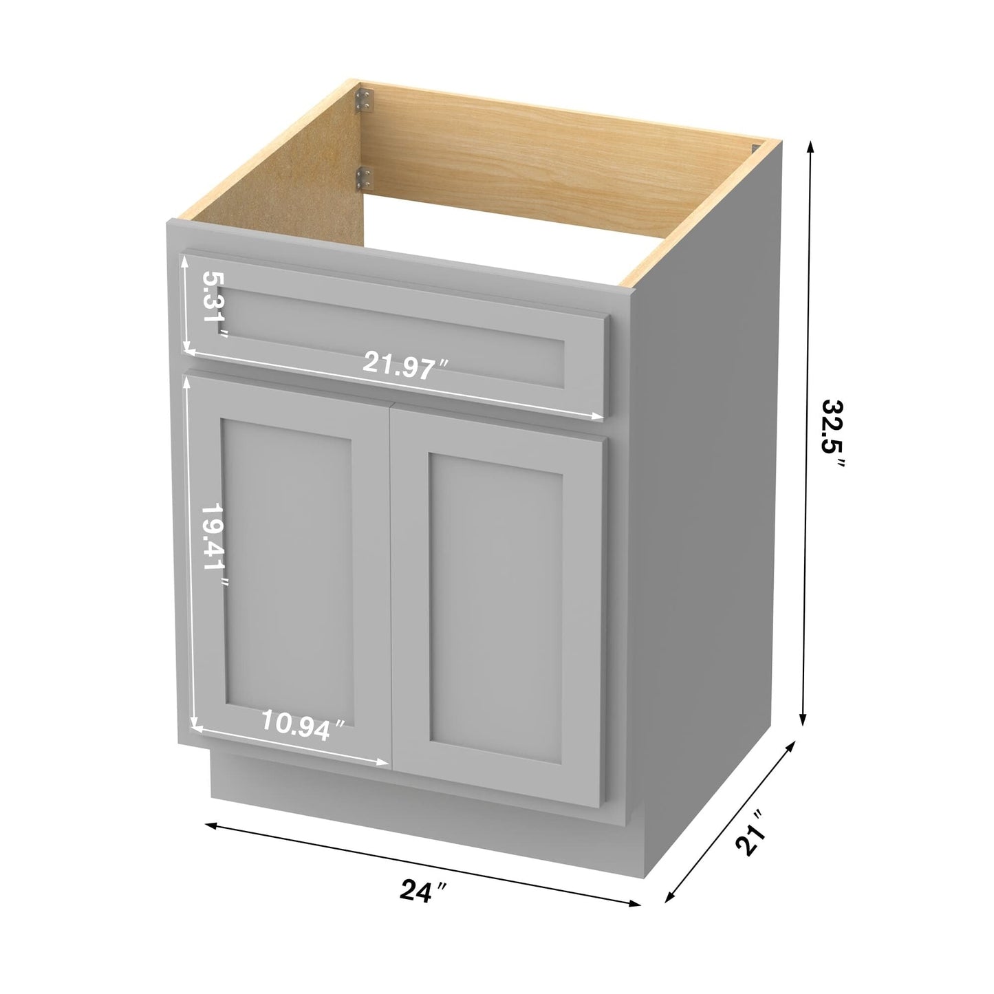 Meuble-lavabo de salle de bain Vanity Art en bois massif, 60 cm (24 pouces), avec lavabo simple.