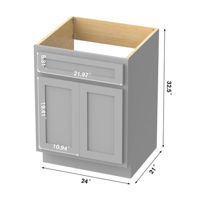 Meuble-lavabo de salle de bain Vanity Art en bois massif, 60 cm (24 pouces), avec lavabo simple.