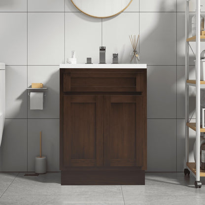 Meuble-lavabo de salle de bain Vanity Art en bois massif, 60 cm (24 pouces), avec lavabo simple.
