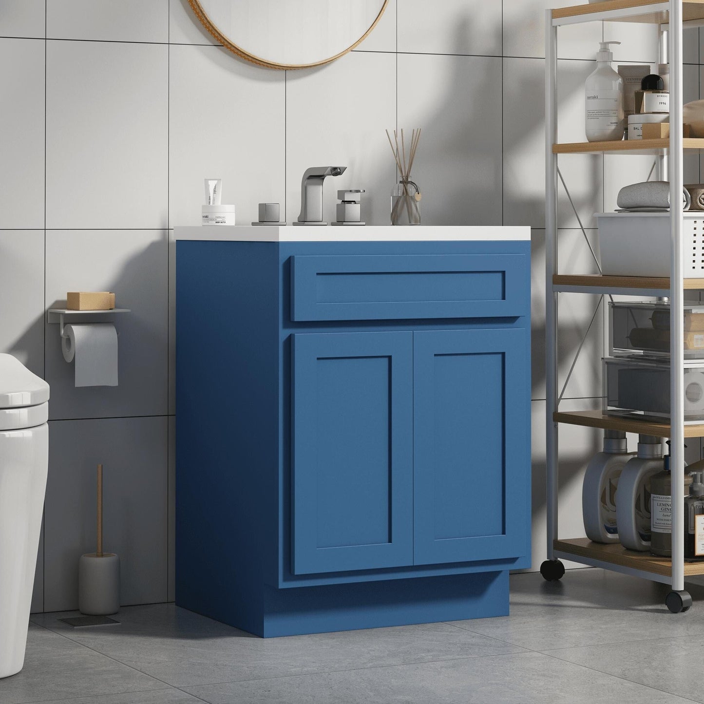 Meuble-lavabo de salle de bain Vanity Art en bois massif, 60 cm (24 pouces), avec lavabo simple.