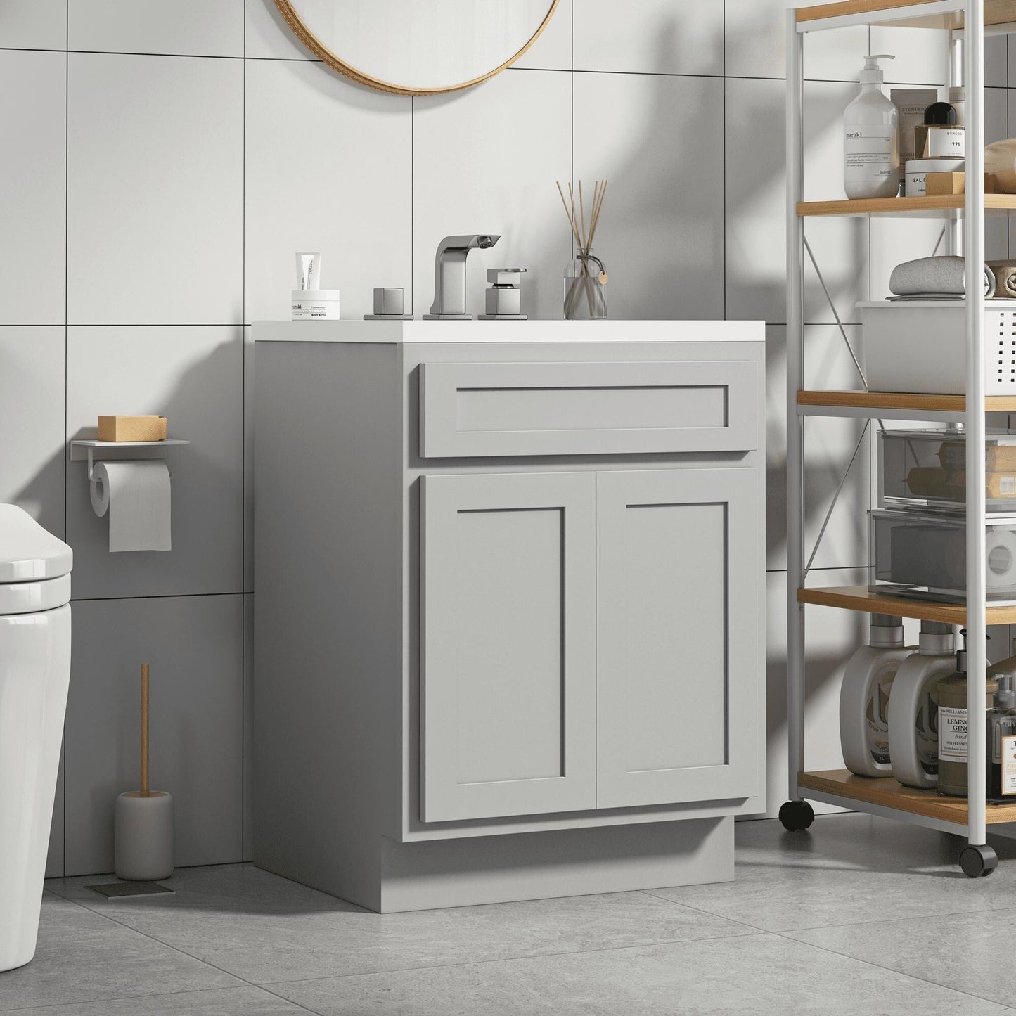 Meuble-lavabo de salle de bain Vanity Art en bois massif, 60 cm (24 pouces), avec lavabo simple.