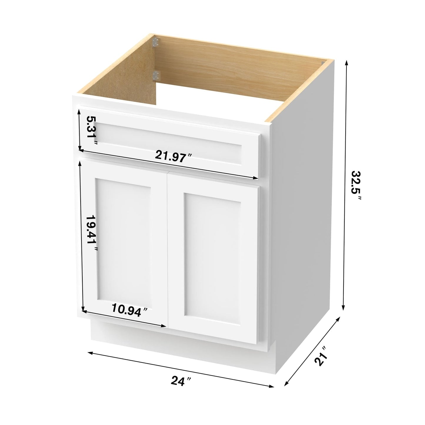 Meuble-lavabo de salle de bain Vanity Art en bois massif, 60 cm (24 pouces), avec lavabo simple.