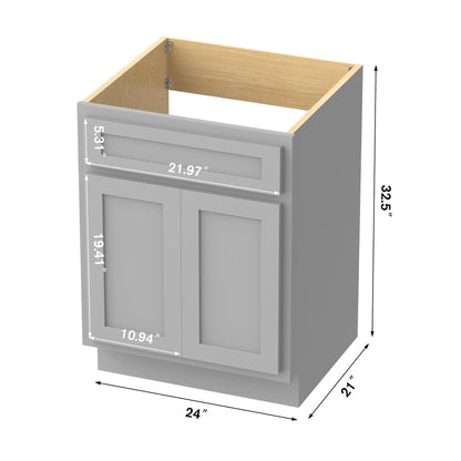 Meuble-lavabo de salle de bain Vanity Art en bois massif, 60 cm (24 pouces), avec lavabo simple.