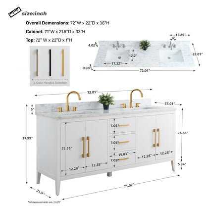 Meuble-lavabo de salle de bain Art 72 avec double lavabo et dessus en marbre synthétique.