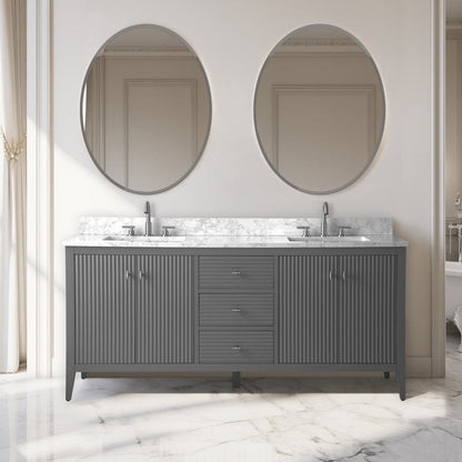 Meuble-lavabo de salle de bain Art 72 avec double lavabo et dessus en marbre synthétique.