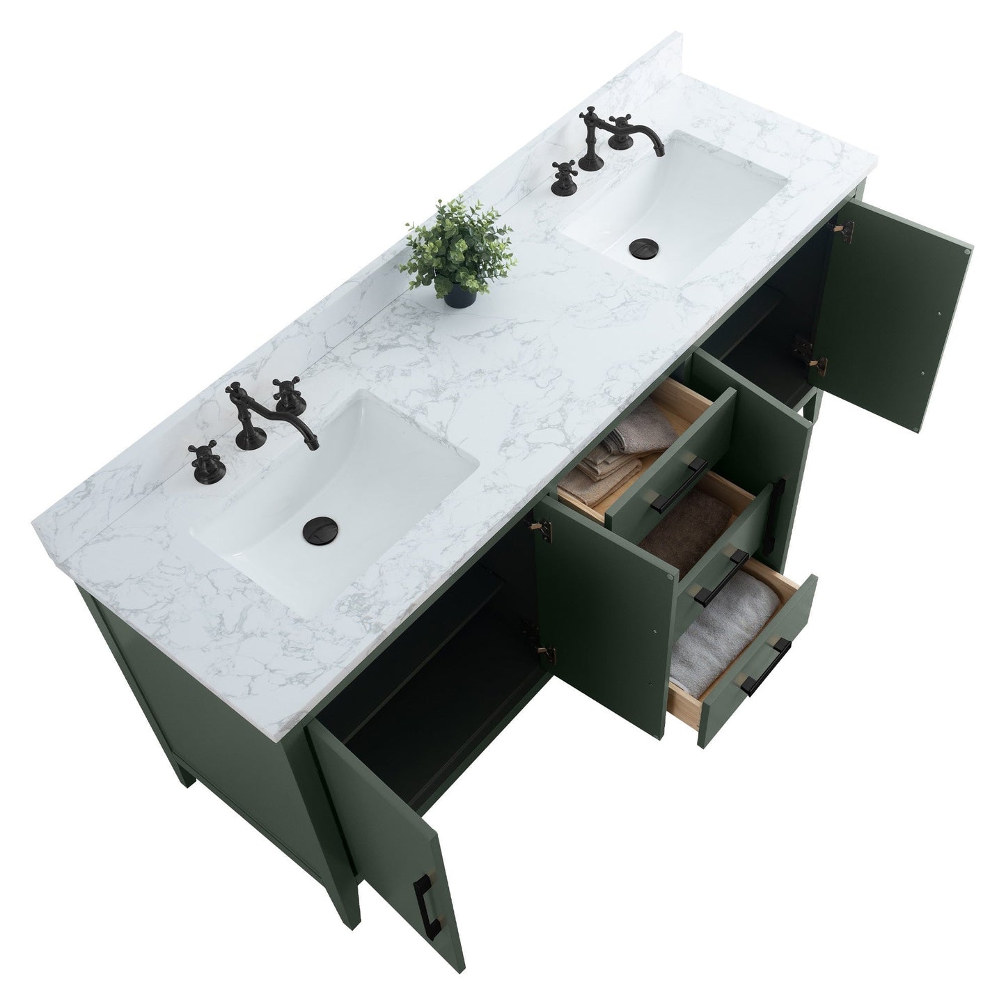 Meuble-lavabo de salle de bain Art 72 avec double lavabo et dessus en marbre synthétique.