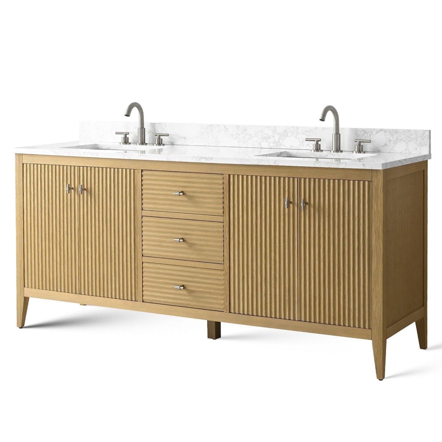 Meuble-lavabo de salle de bain Art 72 avec double lavabo et dessus en marbre synthétique.