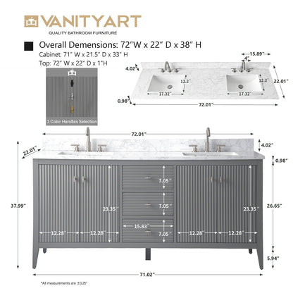 Meuble-lavabo de salle de bain Art 72 avec double lavabo et dessus en marbre synthétique.