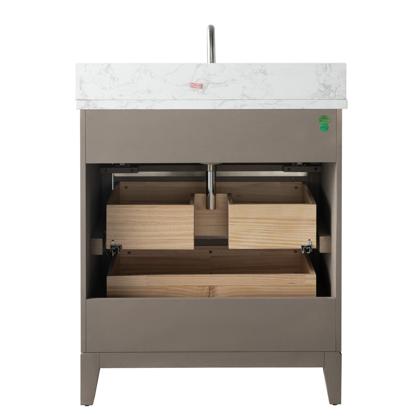 Meuble-lavabo Vanity Art avec lavabo en céramique et plan de travail en marbre composite.