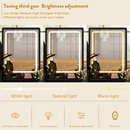 Coiffeuse avec miroir et lampe, table de maquillage et de coiffure avec tabouret.