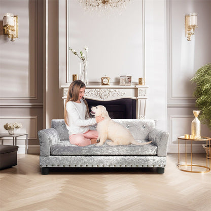 Couchon pour animal de compagnie en velours capitonné, recouvert de velours et doté d'un coussin amovible.