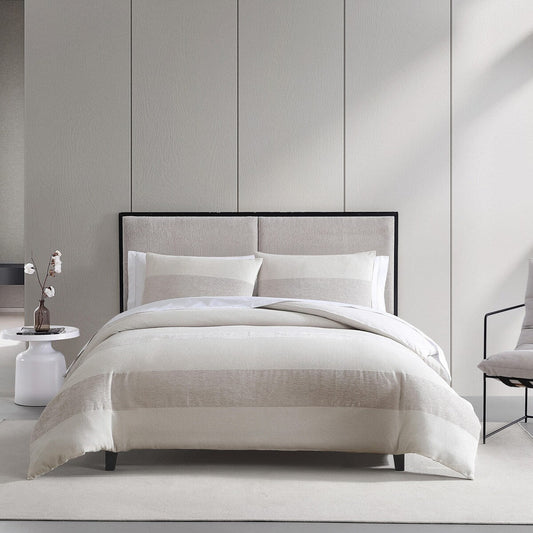 Ensemble de couette Vera Wang en chenille à rayures en nid d'abeille beige