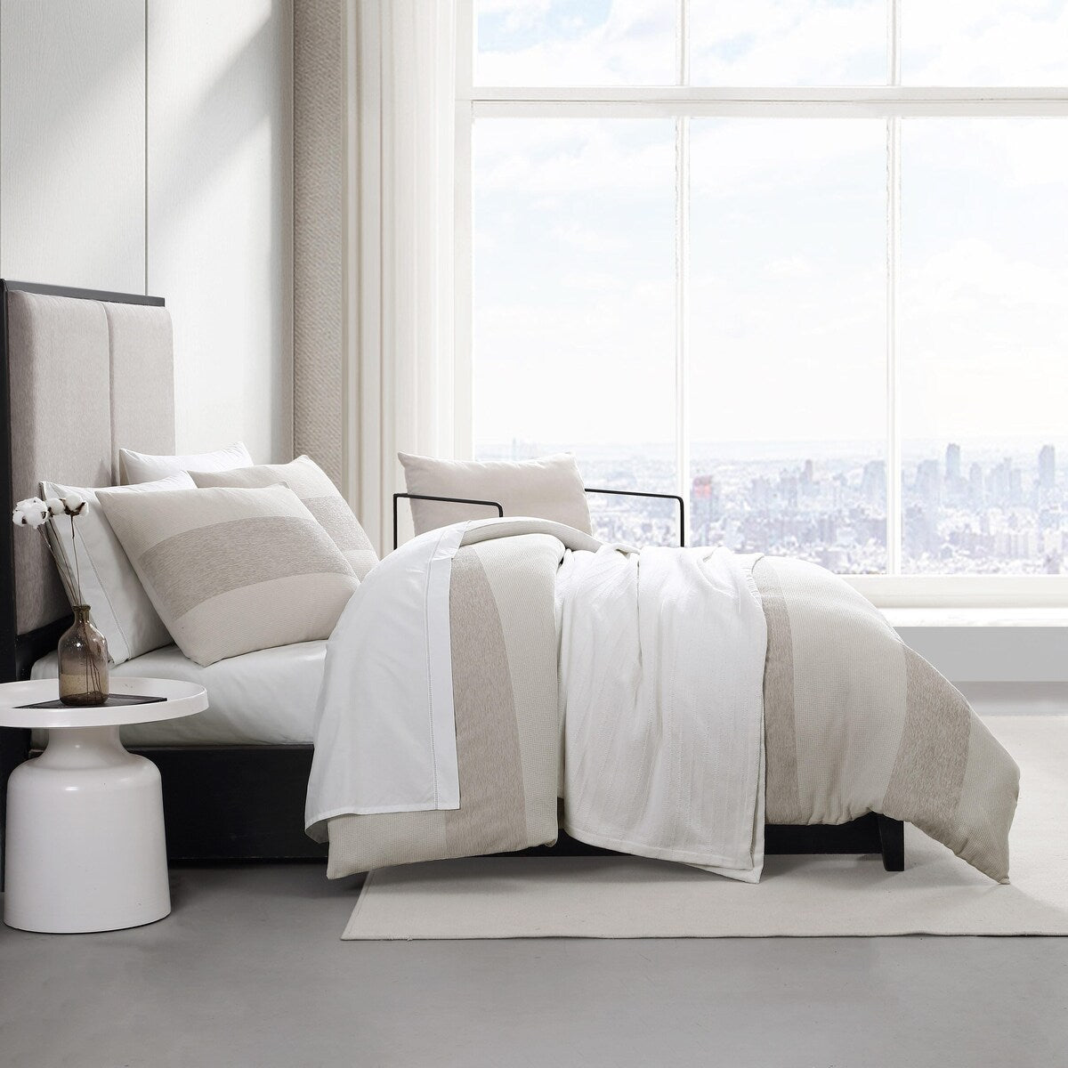 Ensemble de couette Vera Wang en chenille à rayures en nid d'abeille beige