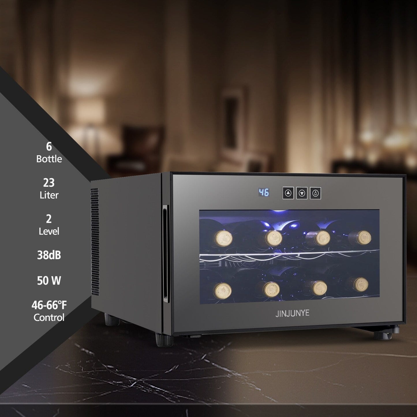 Refroidisseur de boissons polyvalent pour 8 bouteilles (18-19°C) : Design élégant et fonctionnement ultra silencieux pour un usage domestique.