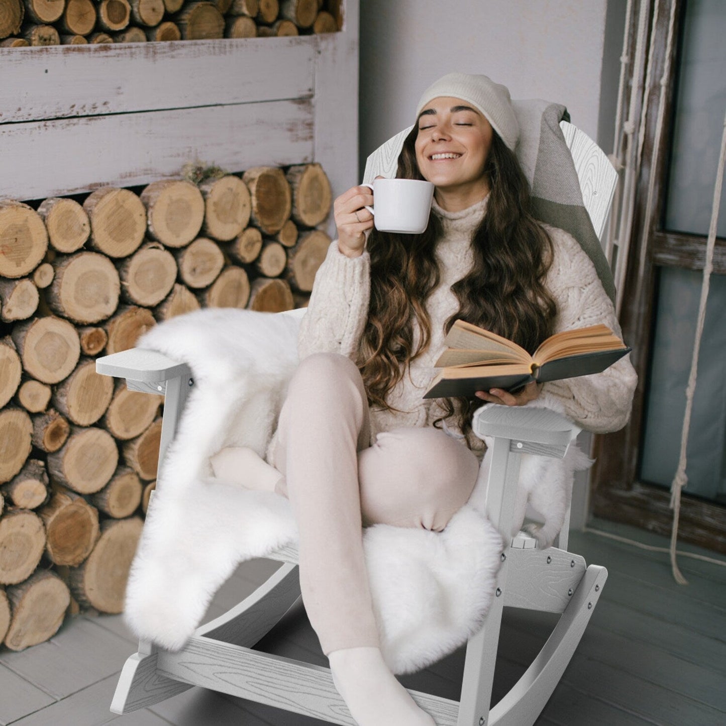 WINSOON Chaise à bascule d'extérieur résistante aux intempéries, lot de 2