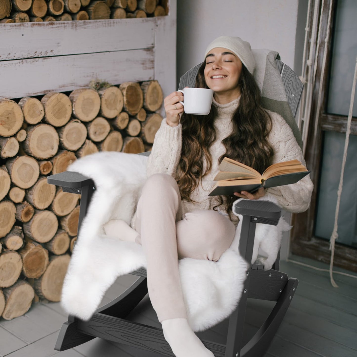 WINSOON Chaise à bascule d'extérieur résistante aux intempéries, lot de 2