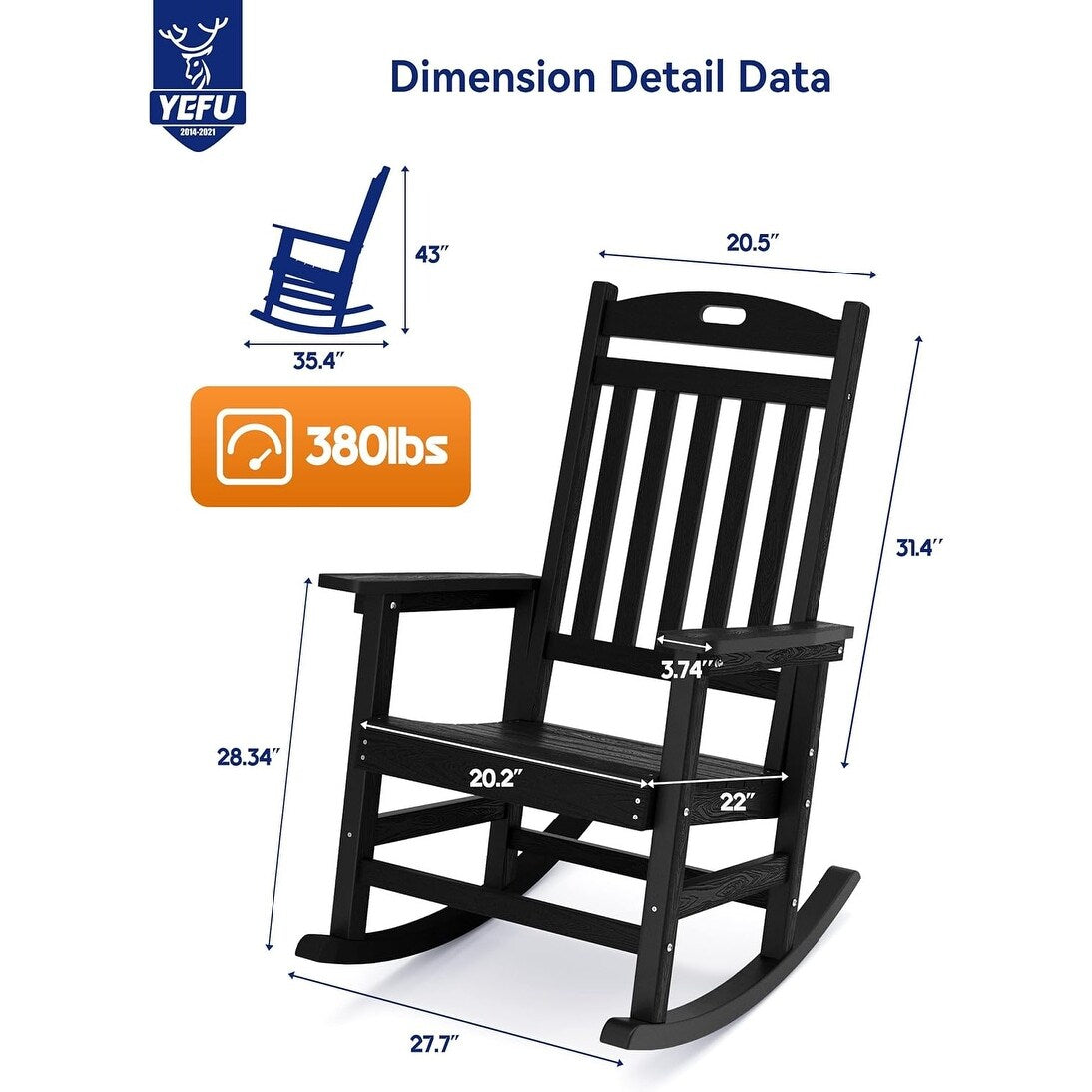 WINSOON Chaise à bascule d'extérieur résistante aux intempéries, lot de 2