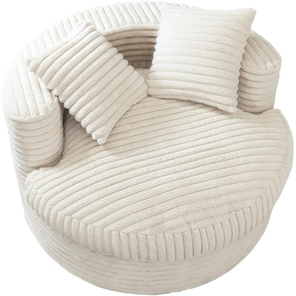 WOWMAX Chaise longue ronde 47 pouces pour intérieur, canapé de sol en velours côtelé, fauteuil gigogne surdimensionné avec 2 coussins décoratifs