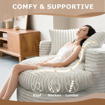 WOWMAX Chaise longue ronde 47 pouces pour intérieur, canapé de sol en velours côtelé, fauteuil gigogne surdimensionné avec 2 coussins décoratifs
