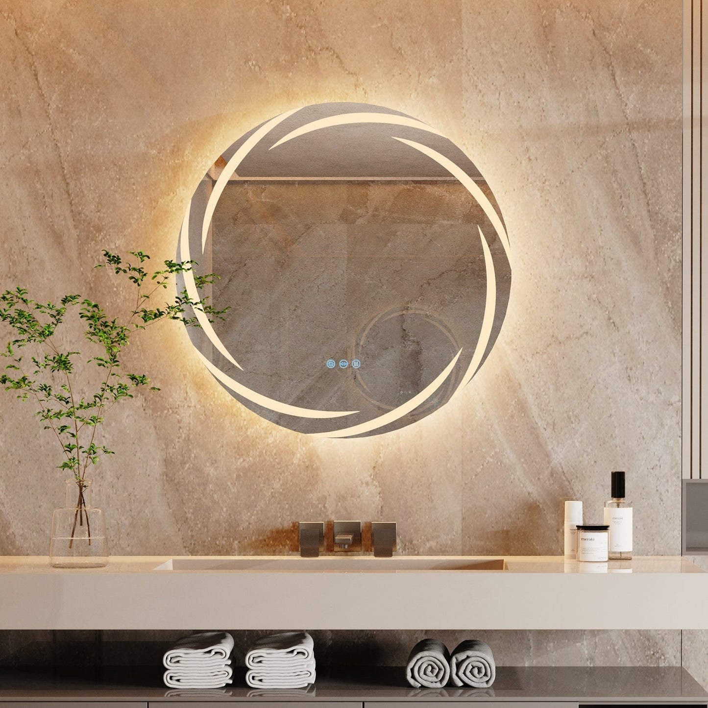 Miropoir de salle de bain à LED étanche, avec éclairage tactile, anti-buée, vanité, intensité variable.