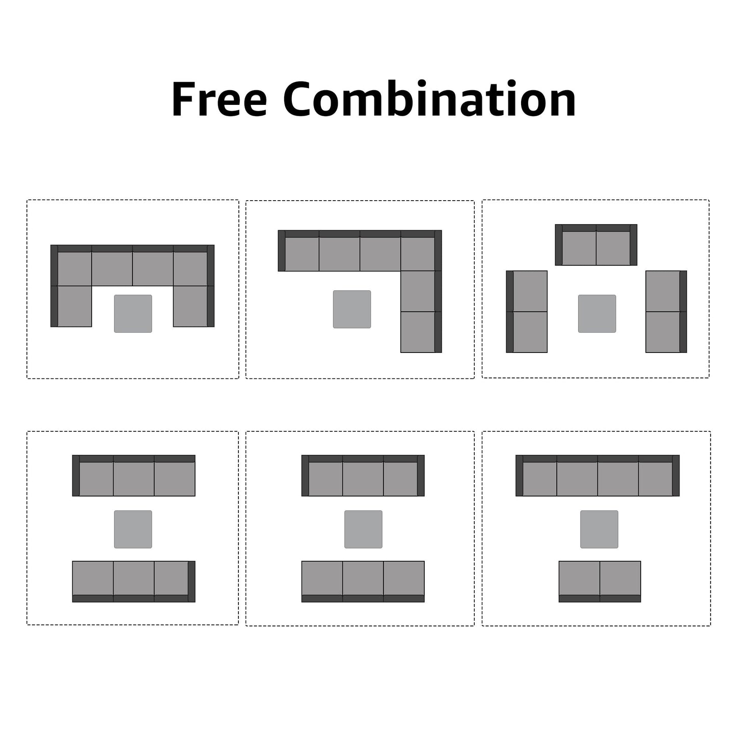 Ensemble de canapé d'extérieur modulable en osier et acier avec coussins, 7 pièces