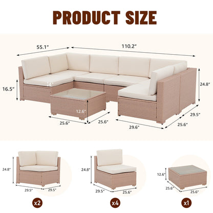 Ensemble de canapé d'extérieur modulable en osier et acier avec coussins, 7 pièces