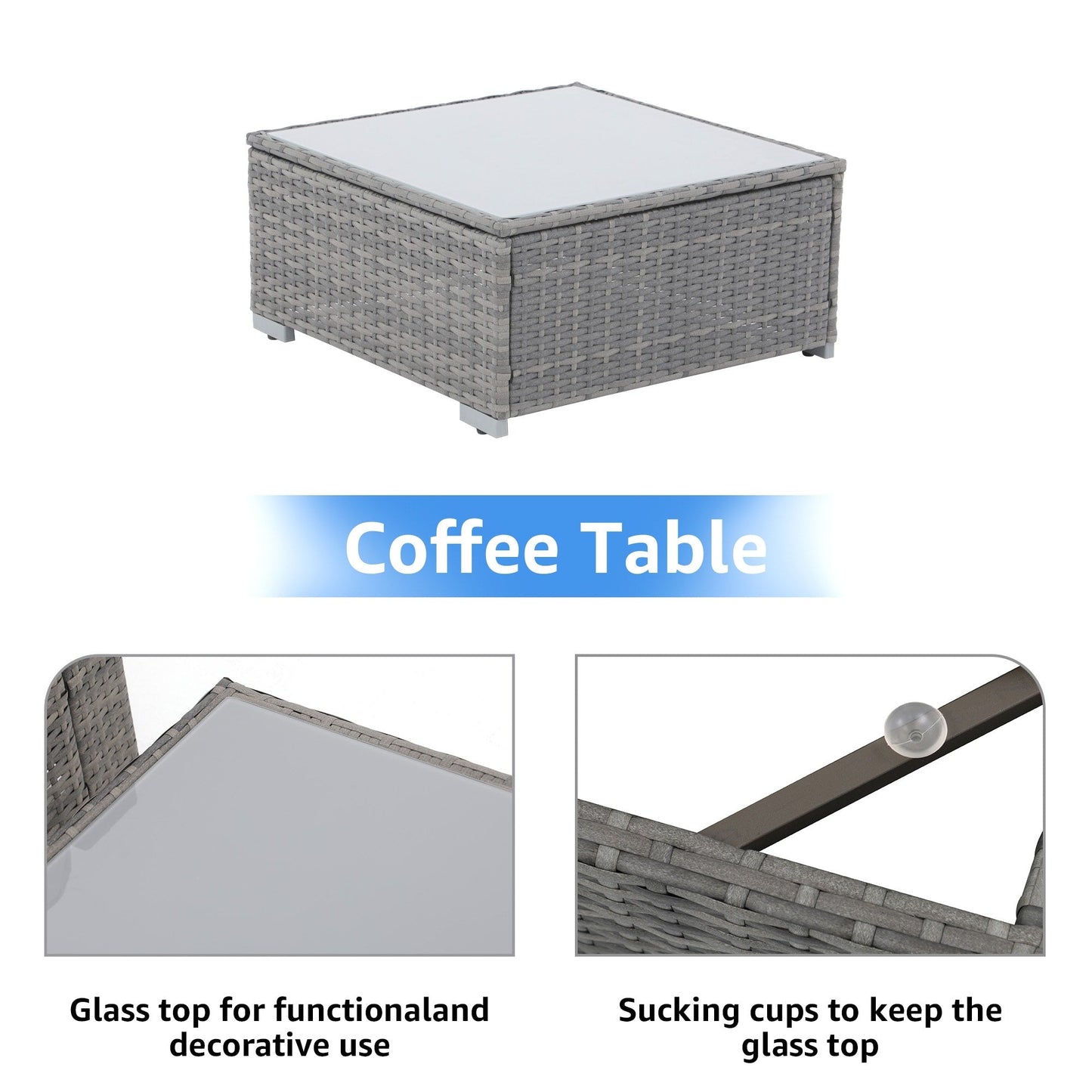 Ensemble de canapé d'extérieur modulable en osier et acier avec coussins, 7 pièces