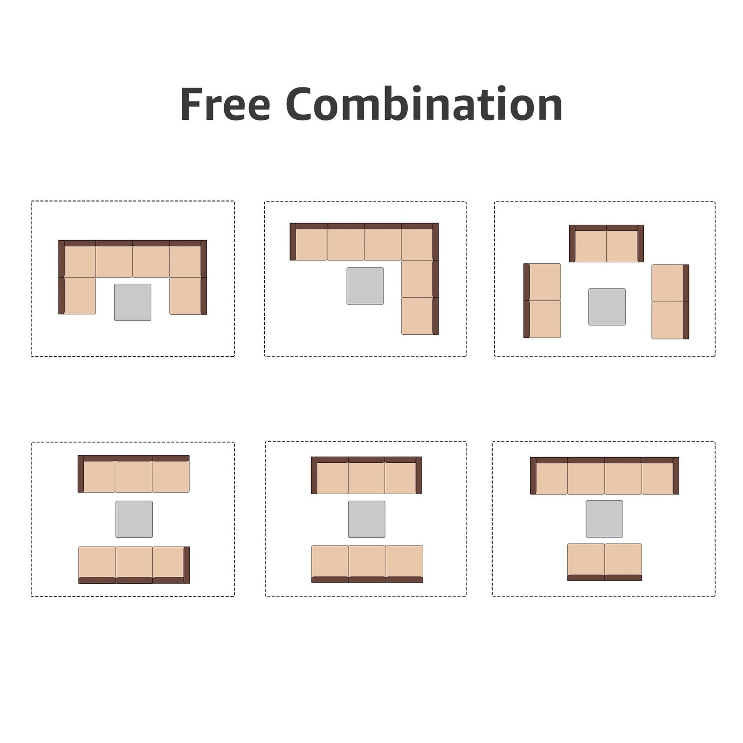 Ensemble de canapé d'extérieur modulable en osier et acier avec coussins, 7 pièces