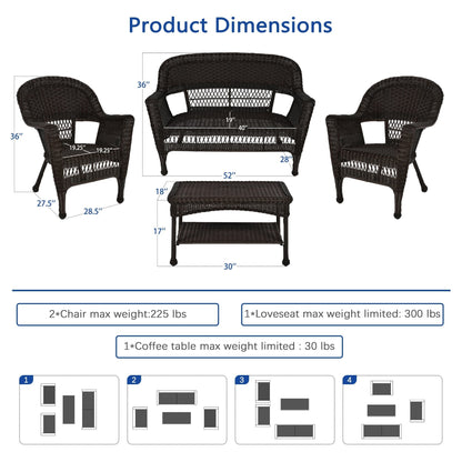 Ensemble de conversation 4 pièces en osier pour patio