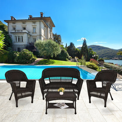 Ensemble de conversation 4 pièces en osier pour patio