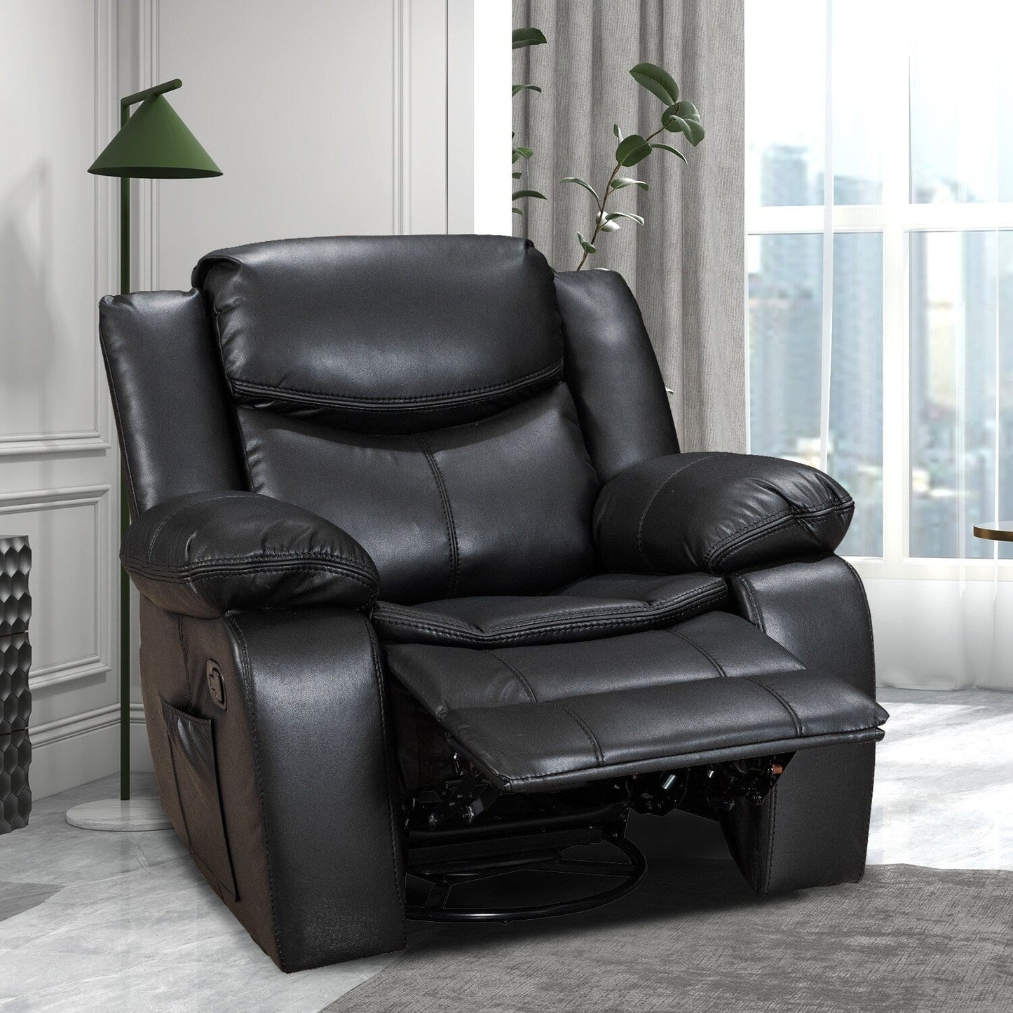 Fauteuil inclinable large en cuir durable avec massage et chauffage.
