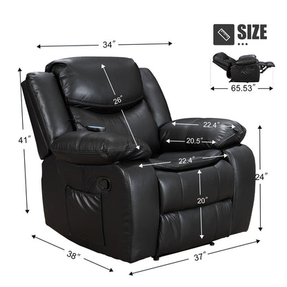 Fauteuil inclinable large en cuir durable avec massage et chauffage.