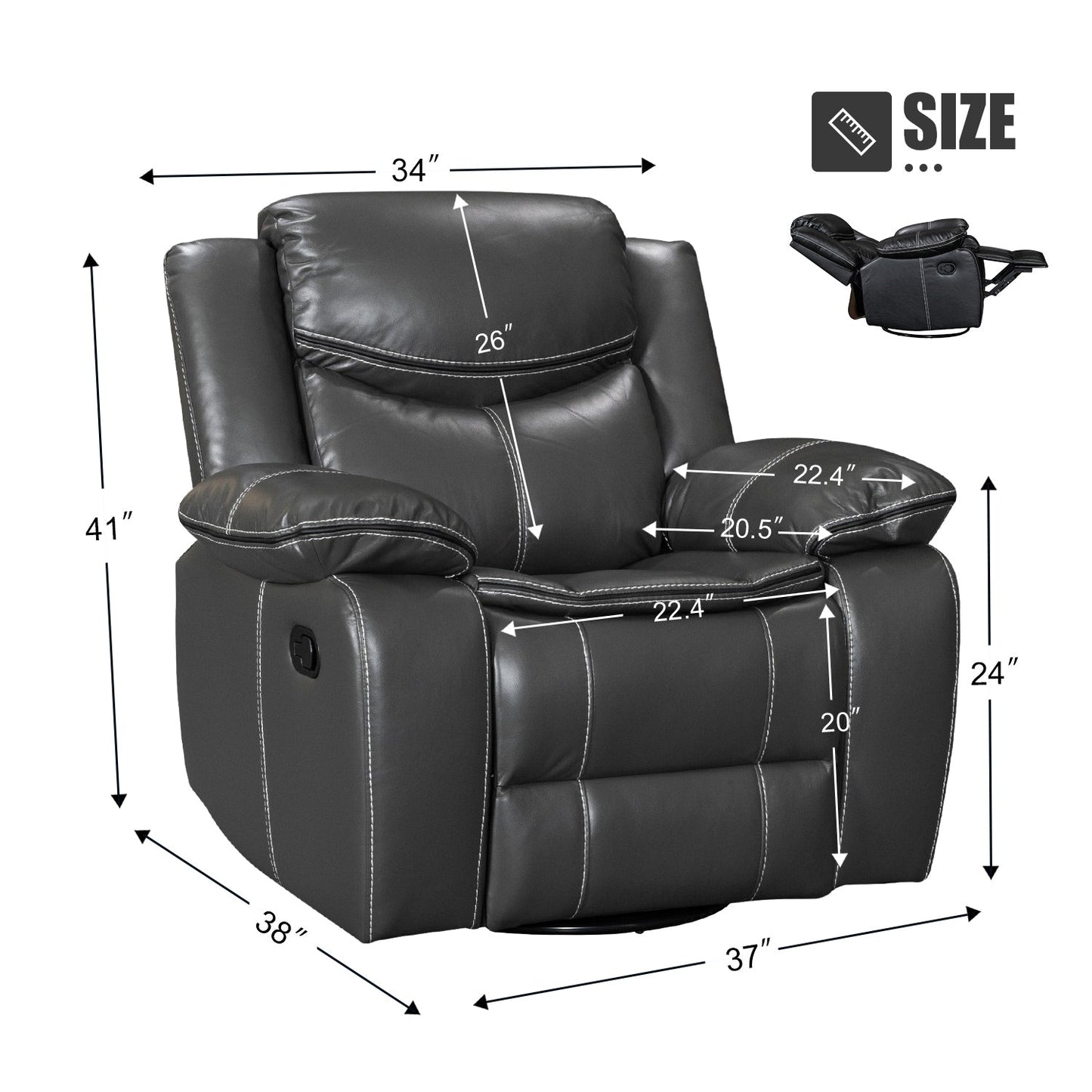 Fauteuil inclinable large en cuir durable avec massage et chauffage.