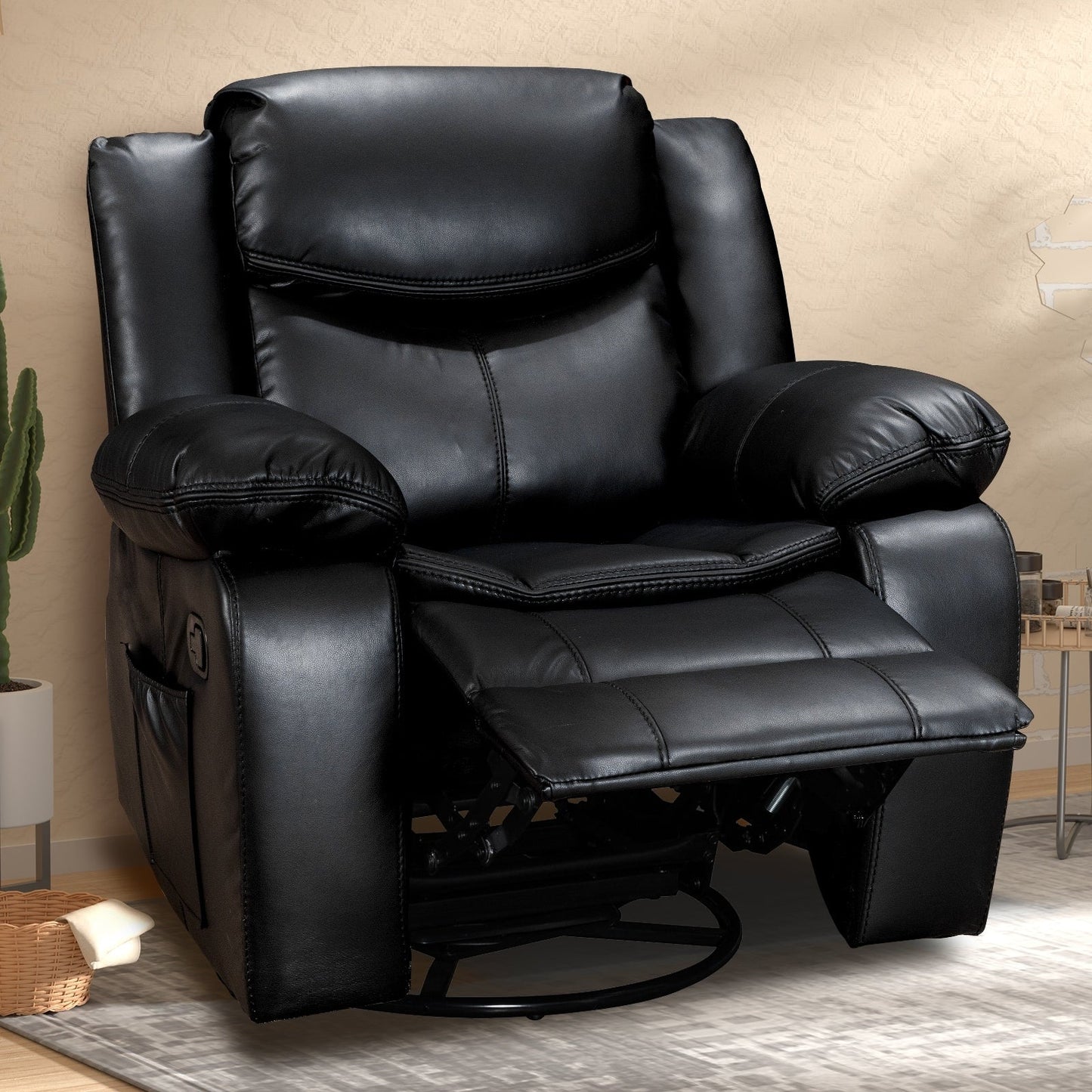 Fauteuil inclinable large en cuir durable avec massage et chauffage.