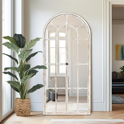 Miroir à fenêtre, miroir en bois incurvé, 180 cm (L) x 79 cm (l)