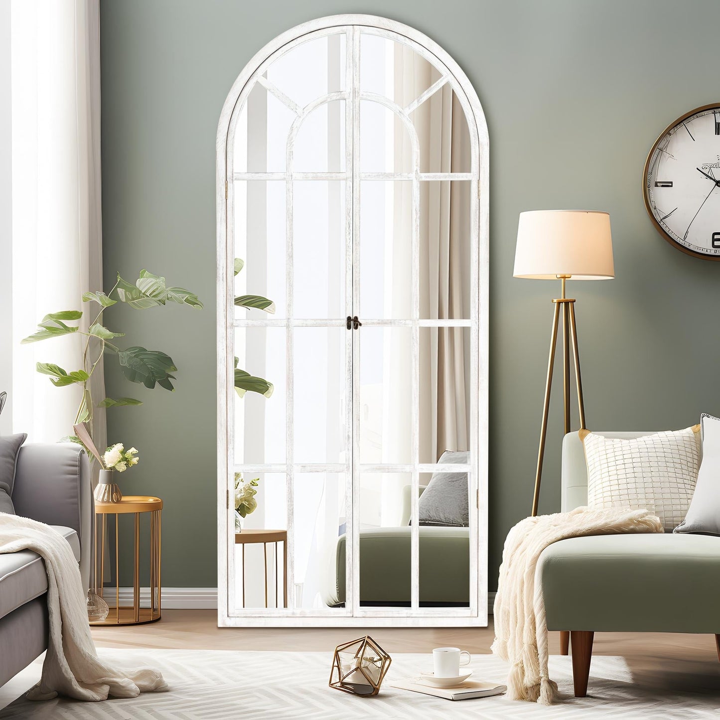 Miroir à fenêtre, miroir en bois incurvé, 180 cm (L) x 79 cm (l)