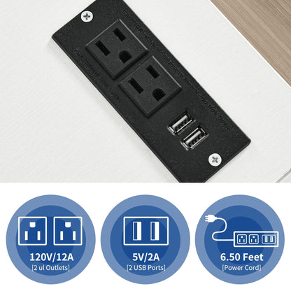 Meuble de rangement en bois avec station de recharge, classeur latéral mobile, verrouillable, compatible avec les dossiers A4, lettres et documents légaux.