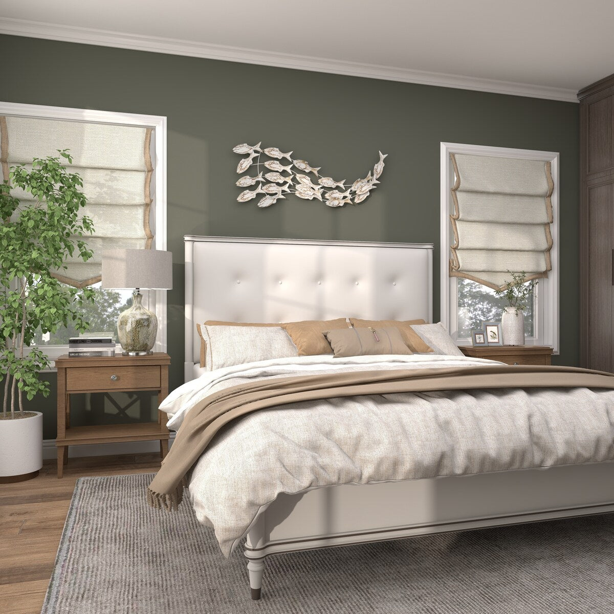 Poisson en bois fait à la main, décoration murale pour la maison, effet vieilli brun - Blanc - Roche River Decor