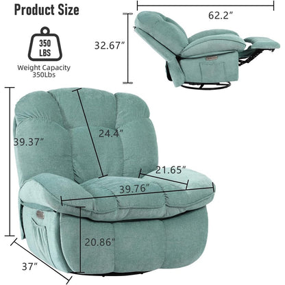Fauteuil inclinable pivotant XINMICS, fauteuil inclinable oscillant massant avec chauffage, USB, USB-C et poche latérale