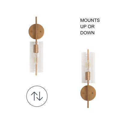 Applique murale de salle de bain Zenith, style moderne et rustique, avec verre cylindrique dépoli, transitionnelle.