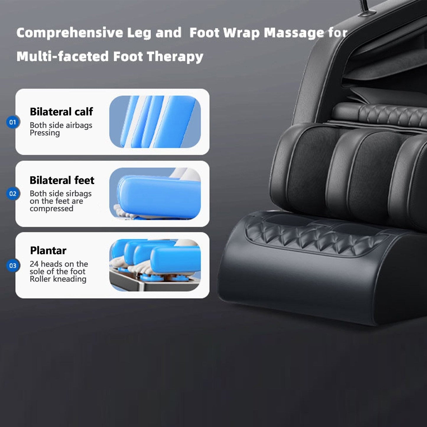 Fauteuil de massage inclinable à gravité zéro avec massage corporel complet, chauffage et audio Bluetooth intégré.