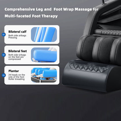 Fauteuil de massage inclinable à gravité zéro avec massage corporel complet, chauffage et audio Bluetooth intégré.