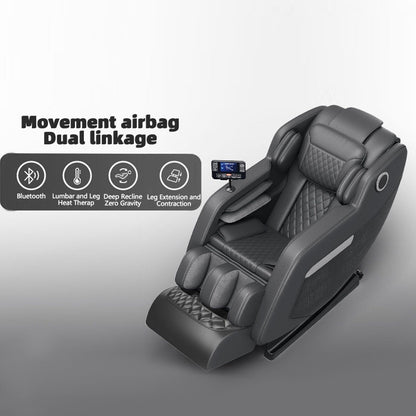 Fauteuil de massage inclinable à gravité zéro avec massage corporel complet, chauffage et audio Bluetooth intégré.