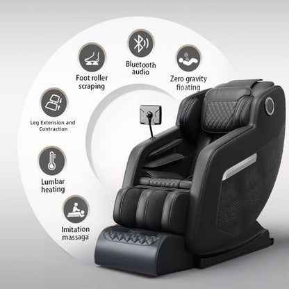Fauteuil de massage inclinable à gravité zéro avec massage corporel complet, chauffage et audio Bluetooth intégré.